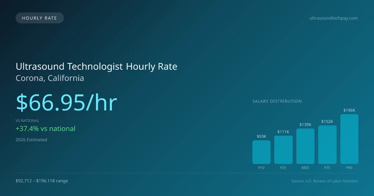 Ultrasound Technologist Hourly Rate in Corona, CA — 2026 est., based on 2025 BLS